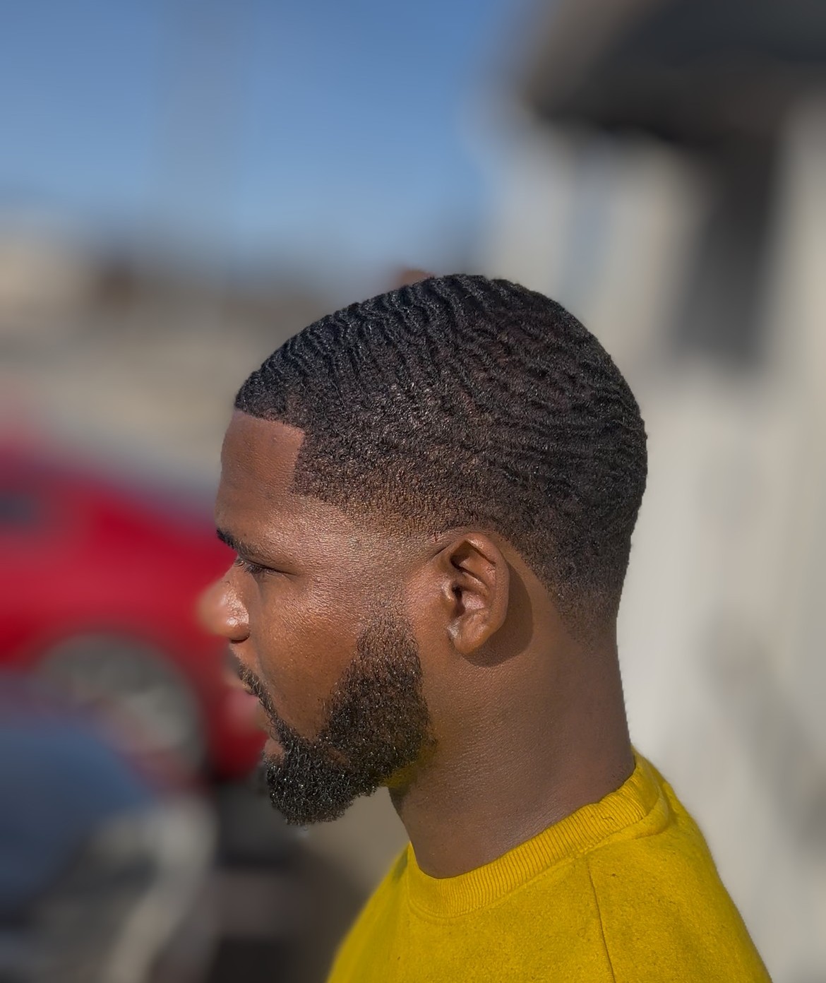 360 waves with beard and taper fade